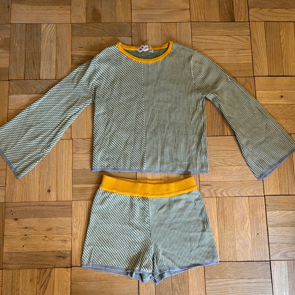Striped Green and Yellow Pajama Set